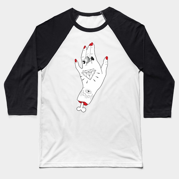 Tattoo Hand Baseball T-Shirt by idiotstile